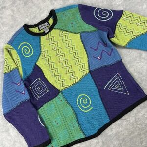 Women's Vintage Indigo Moon Sweater Multi Colored  Bohemian Size M‎ Cotton Heavy